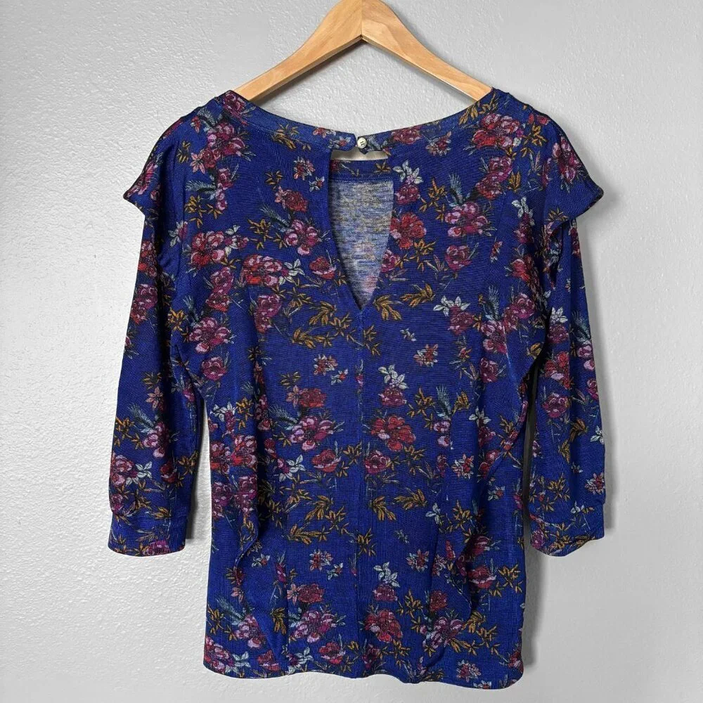Free People Dock Street Floral Print Ruffle Blouse Womens Size XS Whimsigoth